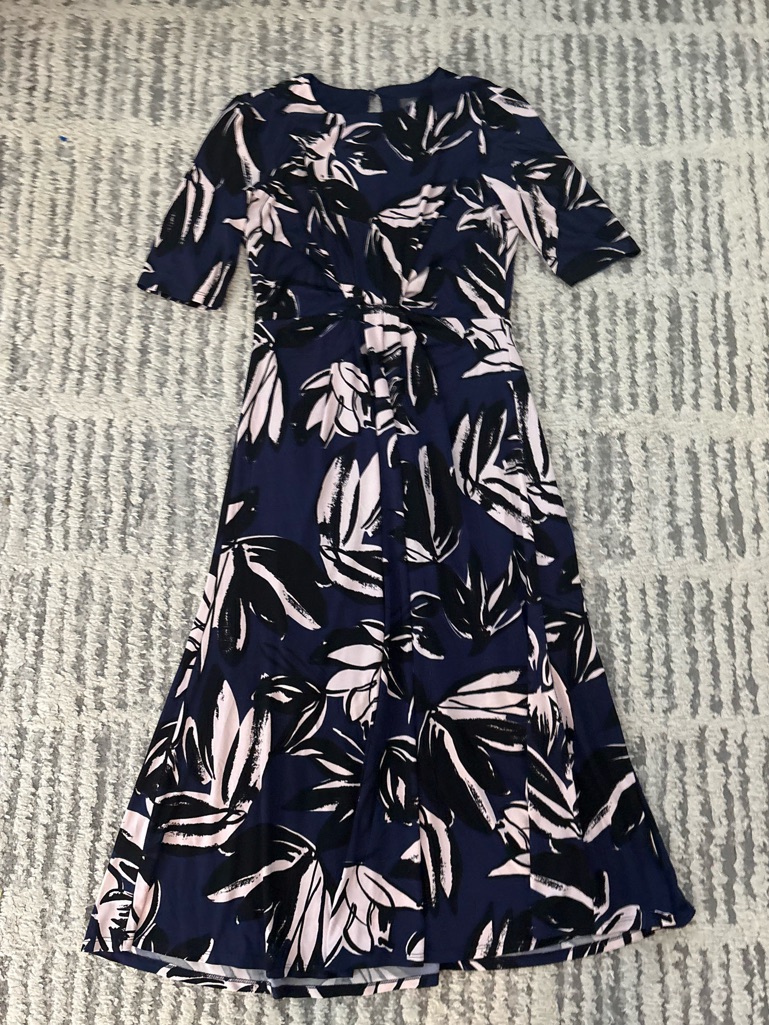Vince Camuto Blue Leaf Long Midi Short Sleeve Dress Jersey Size 4